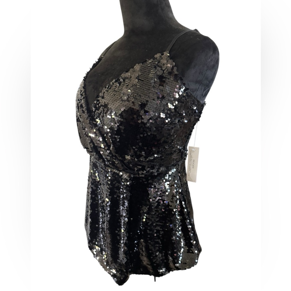 VENUS Black Sequin Asymmetrical Camisole, Size 12 - Picture 4 of 7